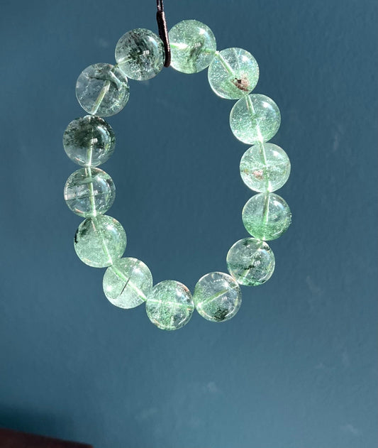 16mm Certified natural green Phantom Quartz bracelet/high clarity 天然无优化绿幽灵 满天星 金字塔 千层 异象水晶绿幽灵手串 #2404