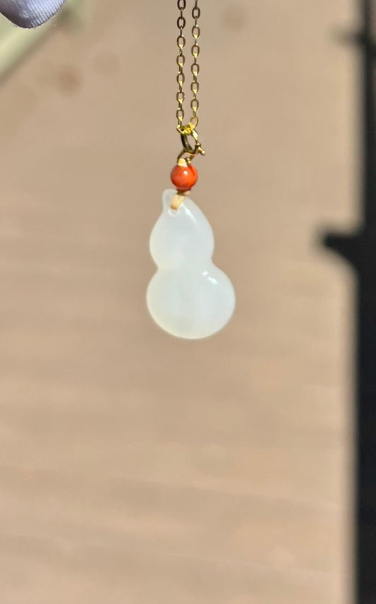 Certified natural nephrite gourd pendant /icy white nephrite/carving gourd pendant/S925 necklace天然冰白玉葫芦吊坠 纯银项链#1340