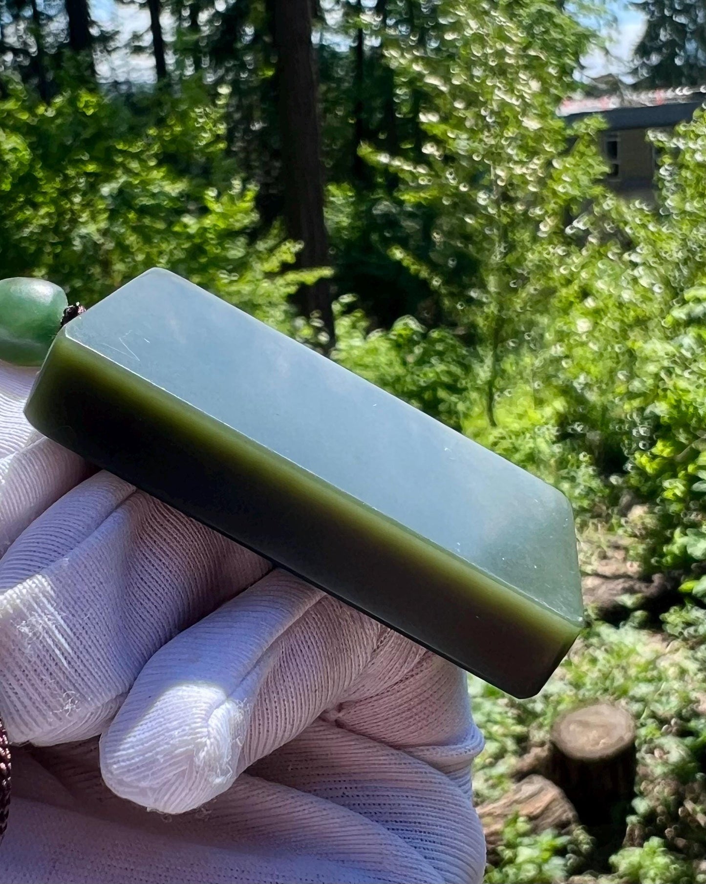Certified natural jade/Qinghai greenish dark nephrite pendant/ safety rectangle pendant  necklace天然 青玉 无事牌 #1541 豆青色
