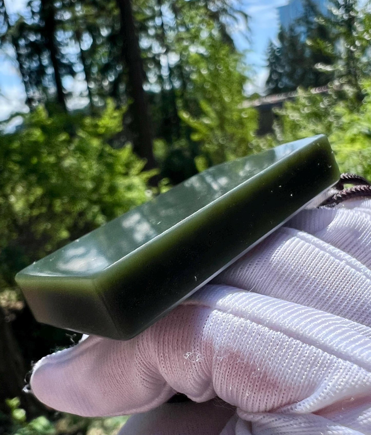Certified natural jade/Qinghai greenish dark nephrite pendant/ safety rectangle pendant  necklace天然 青玉 无事牌 #1541 豆青色