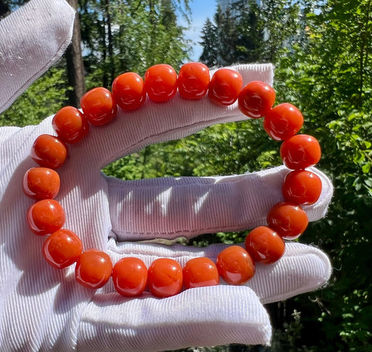 10*9mm Certified natural Nanhong agate Bracelet, Southern Red agate barrel beads Bracelet, Chinese Red Agate, 天然精品近满肉川料南红手串 #3649 全玉化九口料