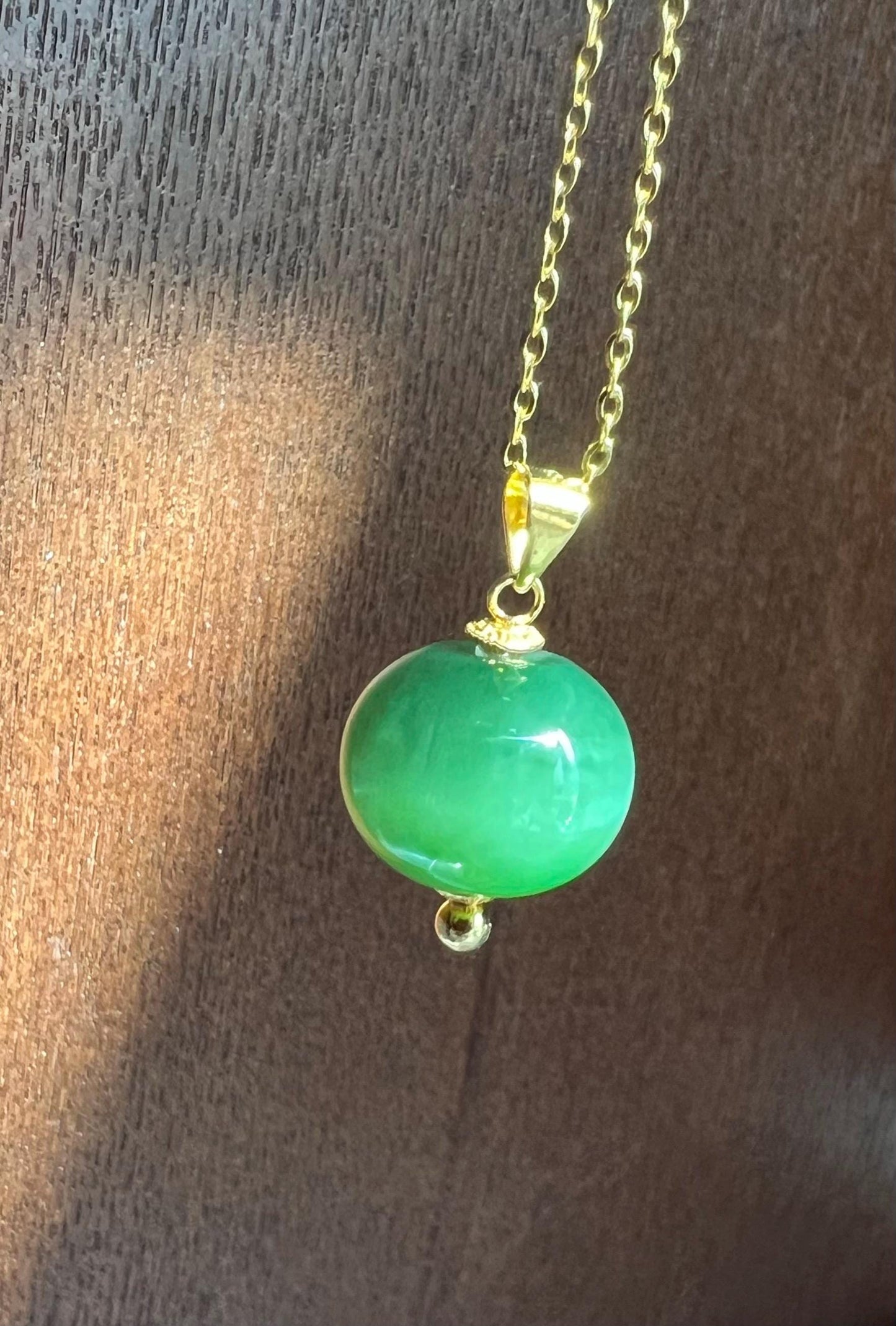 Certified natural nephrite green jade/Siberian chatoyant green Nephrite apple bead/lucky bead pendant/ S925 天然碧玉 猫眼粉青 苹果珠 转运珠  #7465