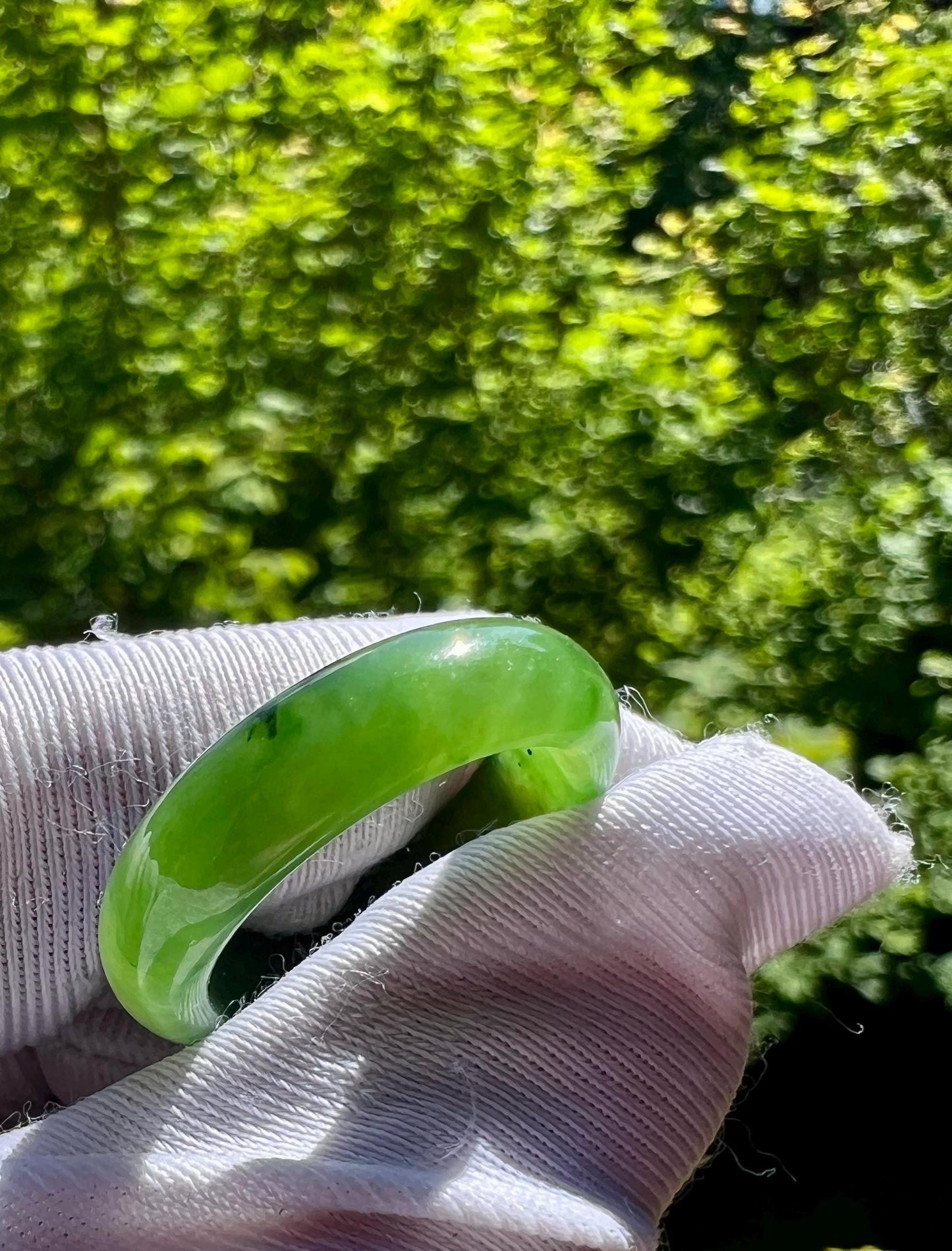 16.8mm Certified natural nephrite green jade/green nephrite ring/bright green nephrite band ring 天然 碧玉指环 戒指 冰底果阳绿戒圈#4876 US size6