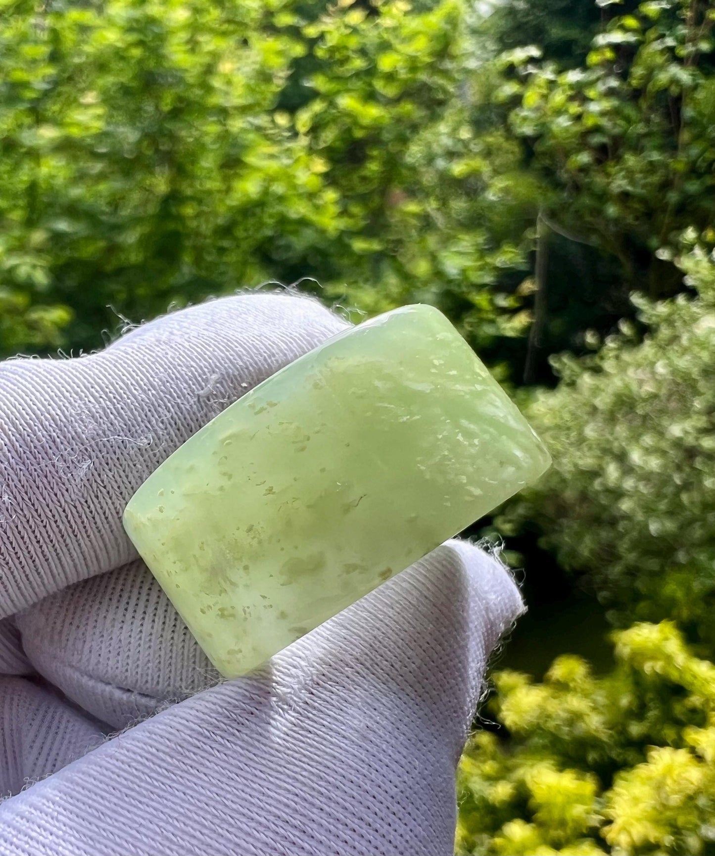 18.9mm Certified natural jade/ Qinghai Emerald Green Nephrite ring /straight cut lucky band ring 天然青海翠青玉 直切指环 扳指 戒圈#0767  US size8.2