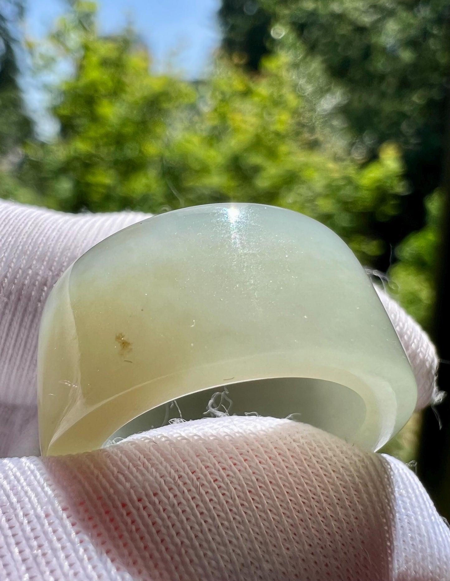 15.6mm Certified natural jade/ qiemo Brown white Nephrite ring /nephrite pinky ring 天然软玉 且末糖白糖青白玉 指环 戒指 糖玉青白玉 一口糖戒圈 尾戒#2051 US size4.5
