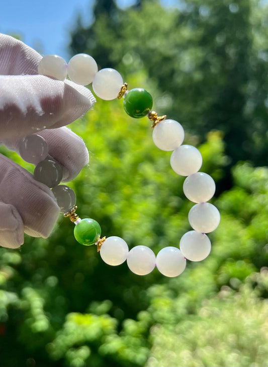 10mm Certified natural jade/ Qinghai light purple nephrite bracelet/ icy smoky purple/天然软玉 青海老矿 冰烟紫  冰润糯#2301