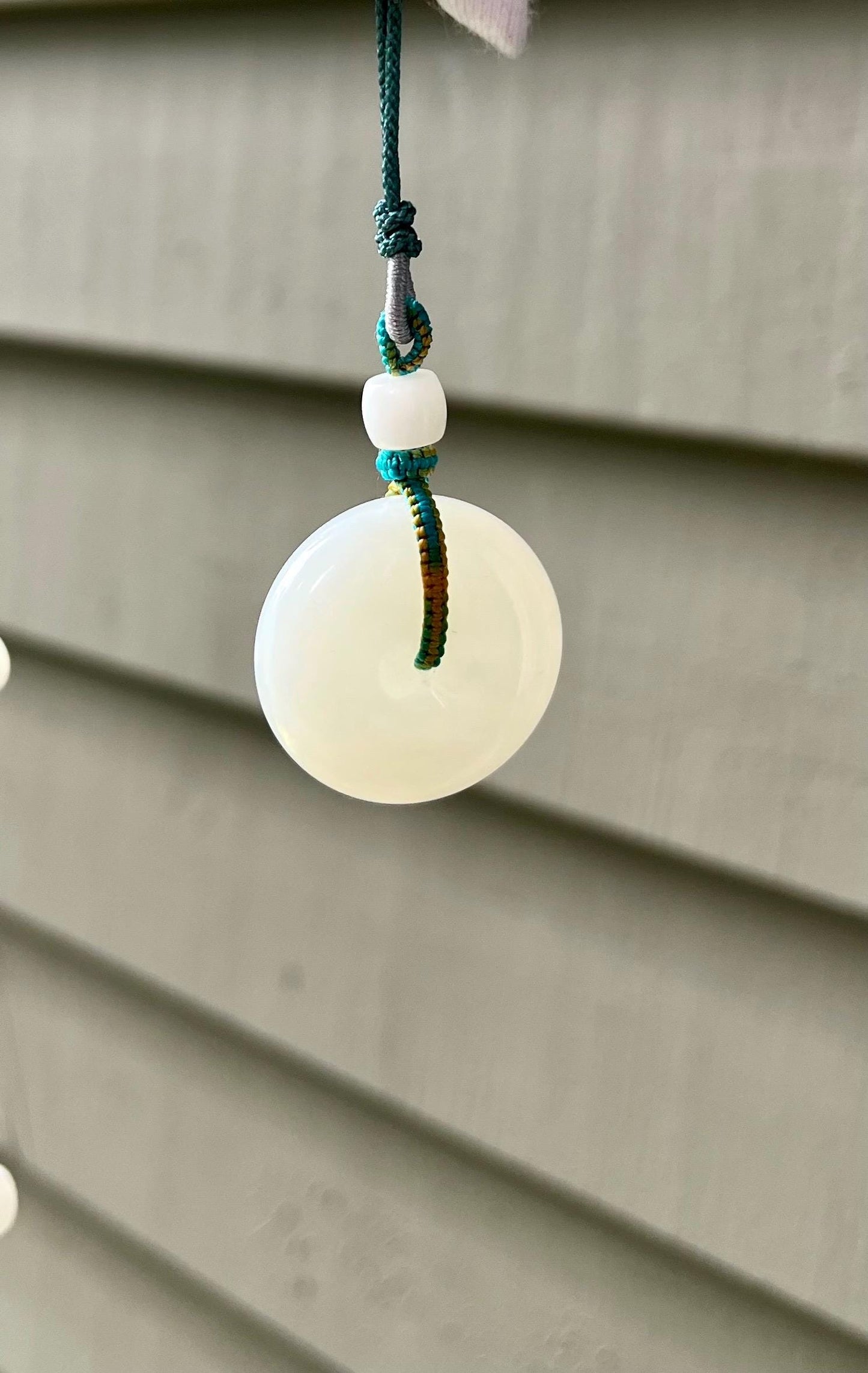 Certified natural Jade/ Qinghai white nephrite donut pendant necklace/good luck circle/天然软玉 青海老料白玉平安扣#4516 白润细