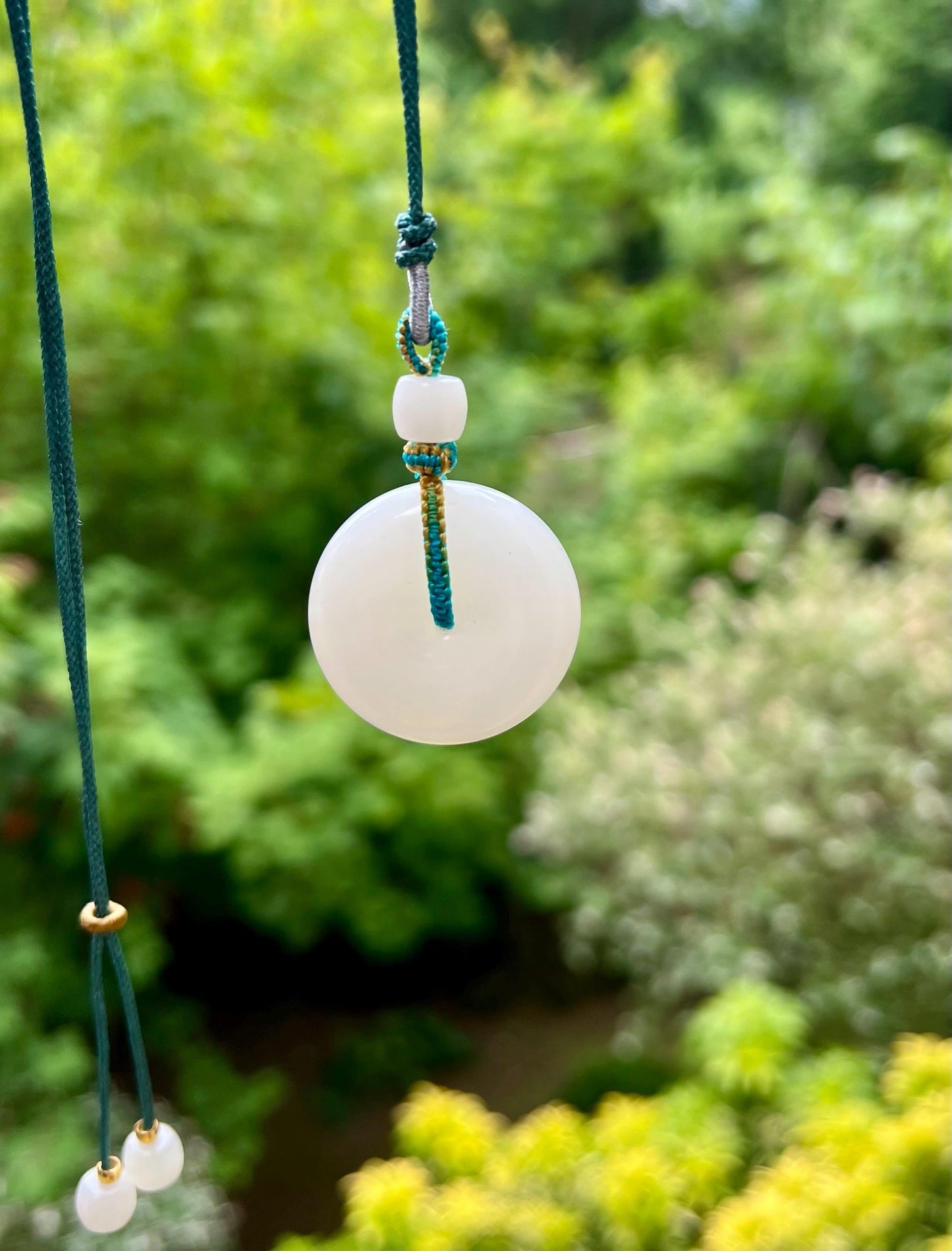 Certified natural Jade/ Qinghai white nephrite donut pendant necklace/good luck circle/天然软玉 青海老料白玉平安扣#4516 白润细