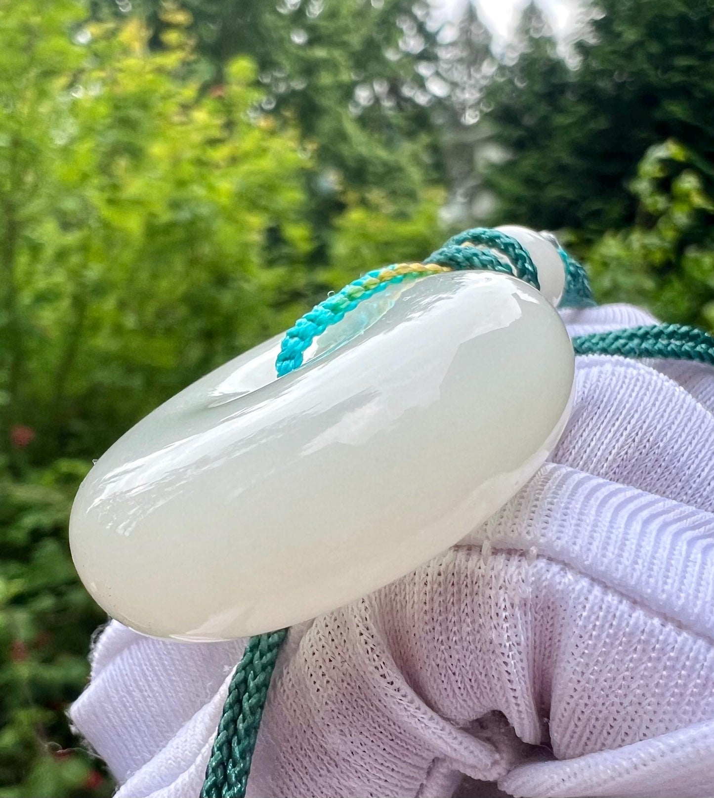 Certified natural Jade/ Qinghai white nephrite donut pendant necklace/good luck circle/天然软玉 青海老料白玉平安扣#4516 白润细