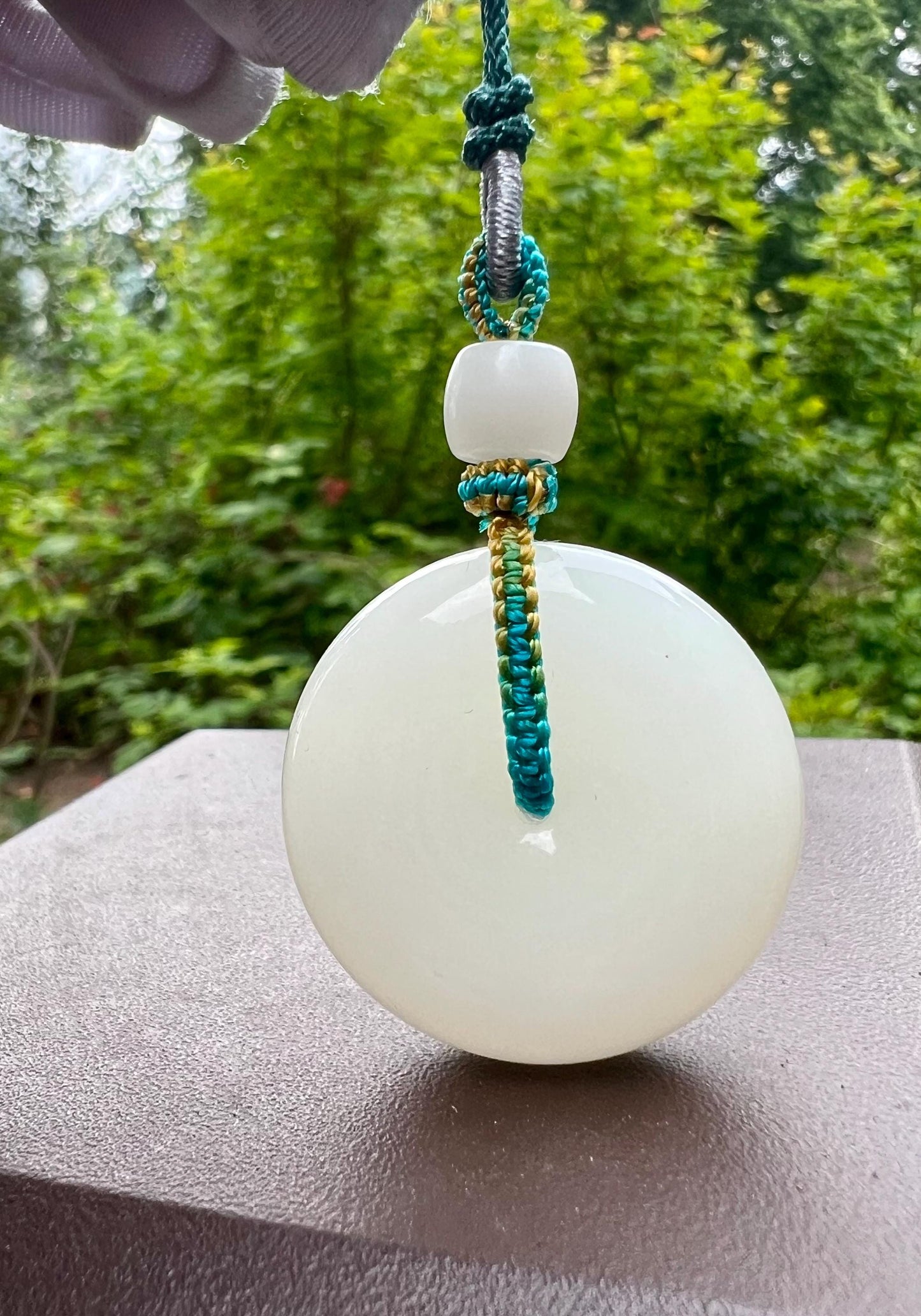 Certified natural Jade/ Qinghai white nephrite donut pendant necklace/good luck circle/天然软玉 青海老料白玉平安扣#4516 白润细