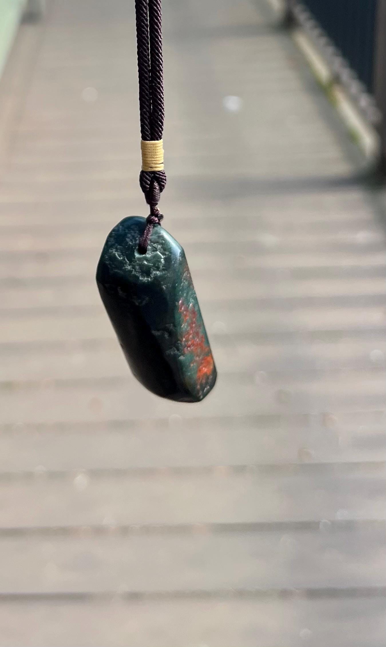 Certified natural jade/ Qinghai dark nephrite pendant/ Raw stone freeform pendant  necklace/natural cinnabar red patina天然 青海土坑料青玉原石吊坠  #1692 天然朱砂红沁