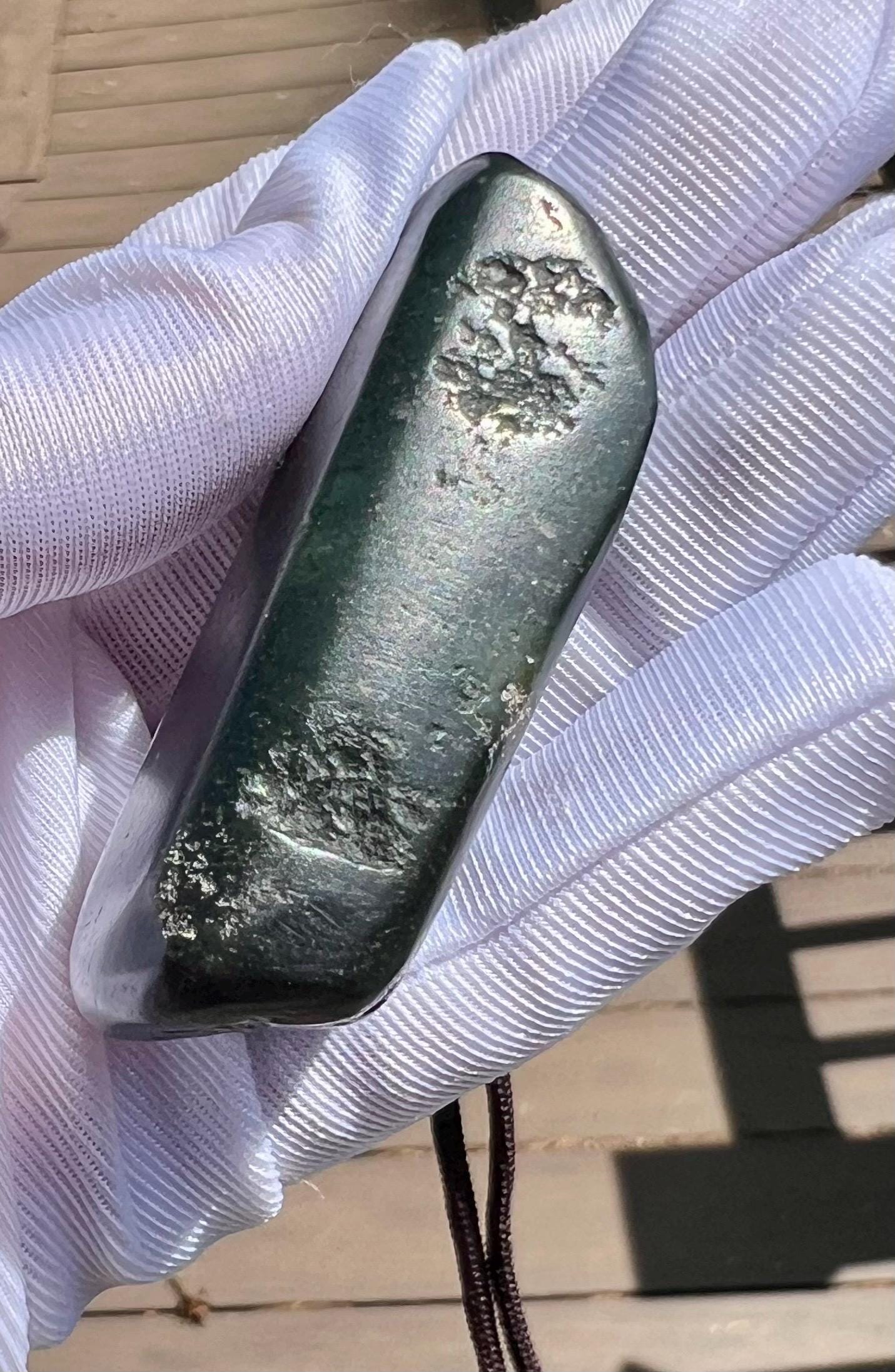 Certified natural jade/ Qinghai dark nephrite pendant/ Raw stone freeform pendant  necklace/natural cinnabar red patina天然 青海土坑料青玉原石吊坠  #1692 天然朱砂红沁