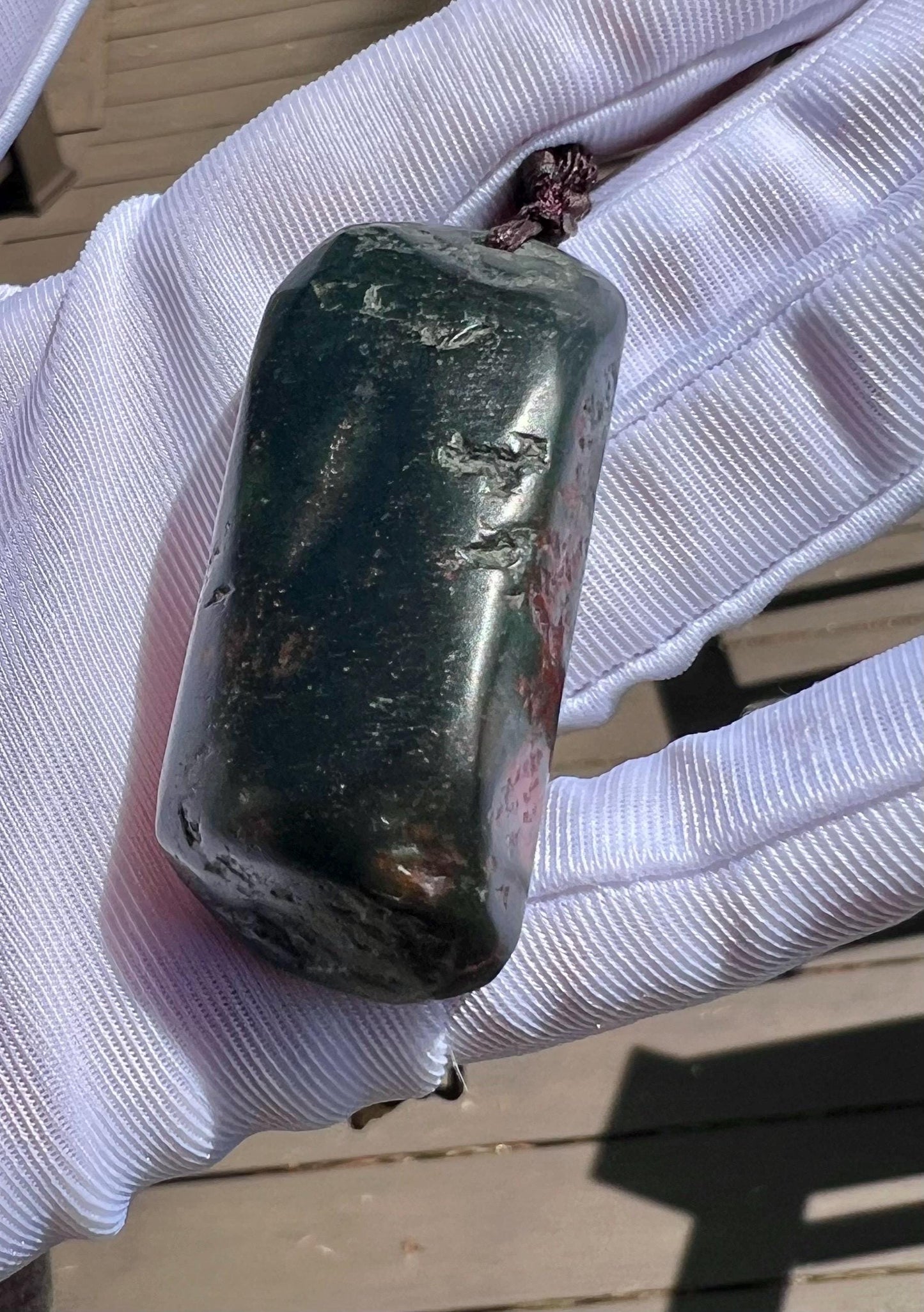 Certified natural jade/ Qinghai dark nephrite pendant/ Raw stone freeform pendant  necklace/natural cinnabar red patina天然 青海土坑料青玉原石吊坠  #1692 天然朱砂红沁