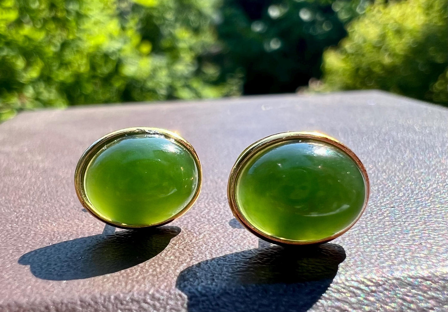 Nephrite Jade Sterling Silver Stud Earrings: Oval Green Jade #0938