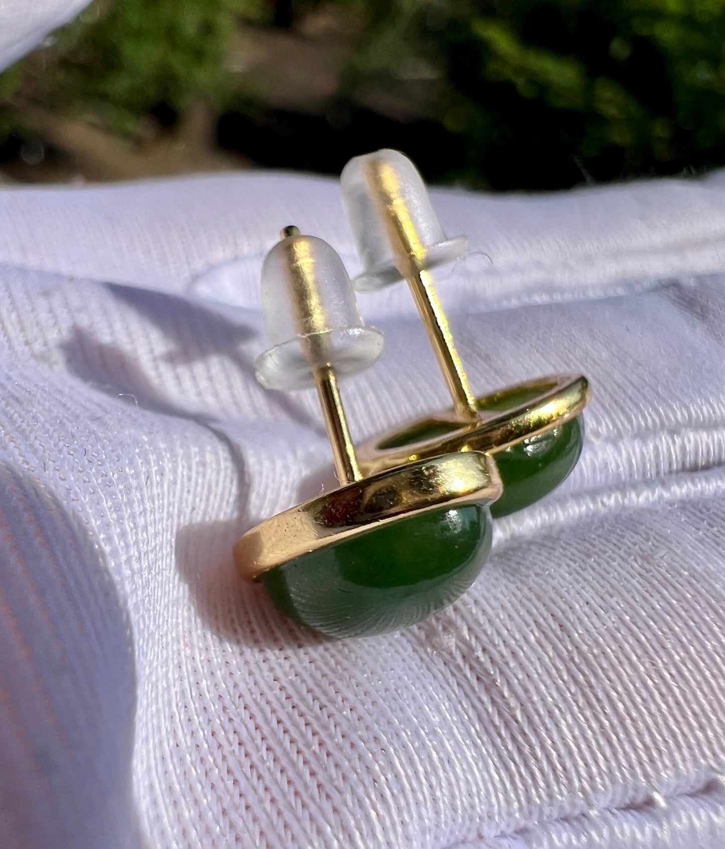 Nephrite Jade Sterling Silver Stud Earrings: Oval Green Jade #0938