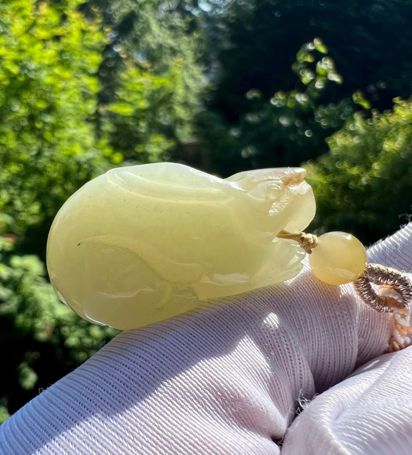 Certified natural jade/ Ruoqiang bluish white and brown nephrite carved bunny pendant necklace/天然软玉 若羌糖青白玉 兔子吊坠 #2122 前途似锦