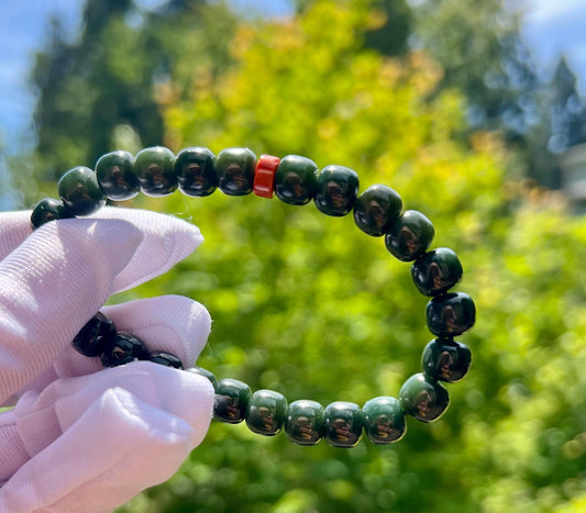 8*7mm Certified natural jade/ Qinghai black green nephrite Bracelet/dark nephrite barrel beads 天然青海黑青玉手串 一细下#1529