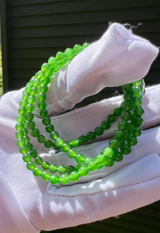 4mm Certified natural nephrite green jade/Siberian apple green nephrite necklace/bracelet/ 天然精品俄料碧玉项链 小珠链#6387 苹果绿 多用项链 万能链