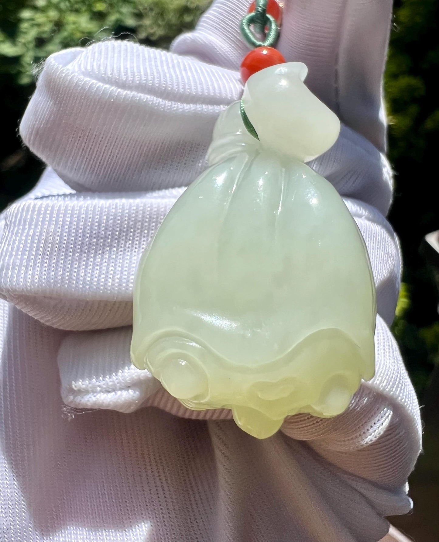 Certified natural jade/ Ruoqiang White Nephrite carved lotus seedpod pendant/greenish white/ 天然软玉 若羌白玉莲蓬 吊坠 #5918 青白色