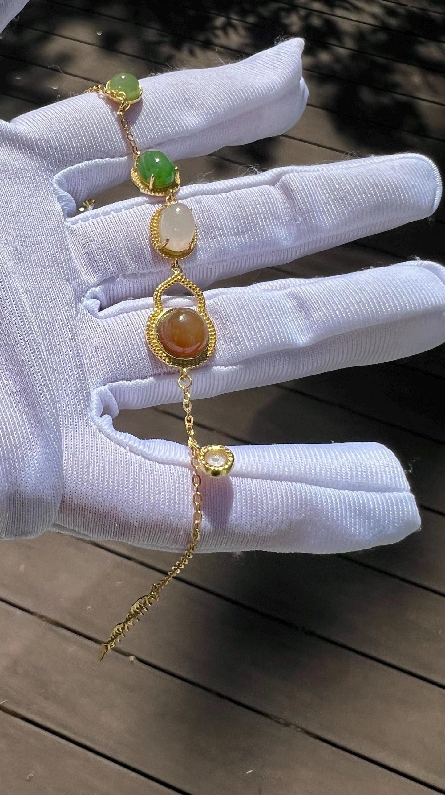 Certified natural Jade/multi color nephrite bracelet /green brown white nephrite inlaid S925 bracelet 天然碧玉糖玉白玉蛋面镶嵌纯银手链 #0949
