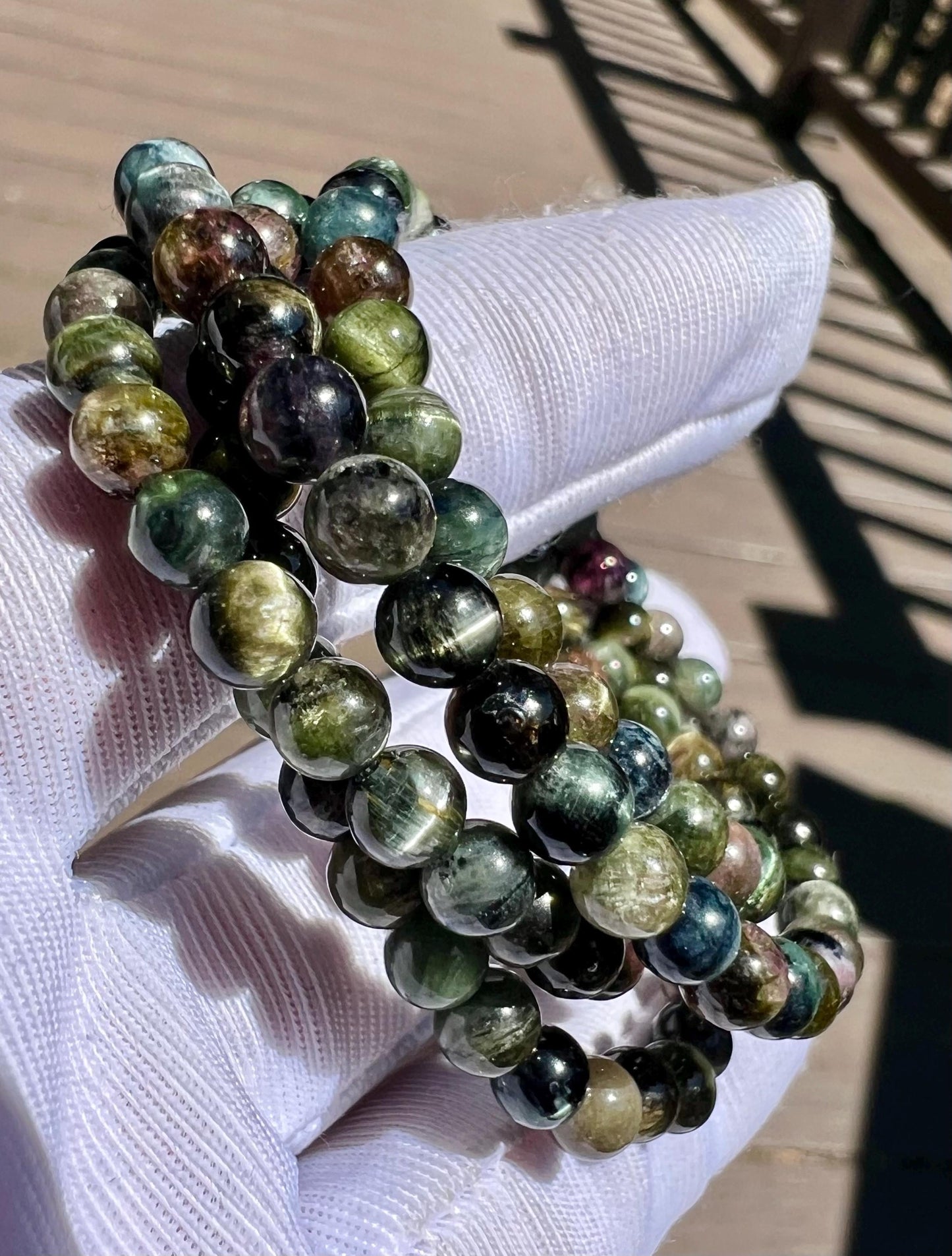 4.4mm+ Certified natural  chatoyant rainbow color Tourmaline beads Bracelet, Lively chatoyant tourmaline necklace,天然稀有顺活猫眼碧玺手串/多圈手串 #0280