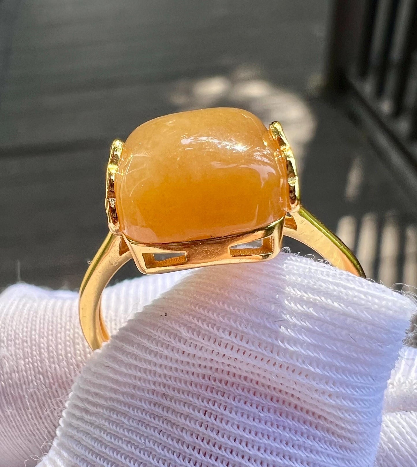 Certified natural nephrite/Qiemo orange brown nephrite ring Sterling Silver ring/square shaped brown nephrite 天然且末糖玉 橘子糖 油润胶底 纯银镶戒指/指环#0354