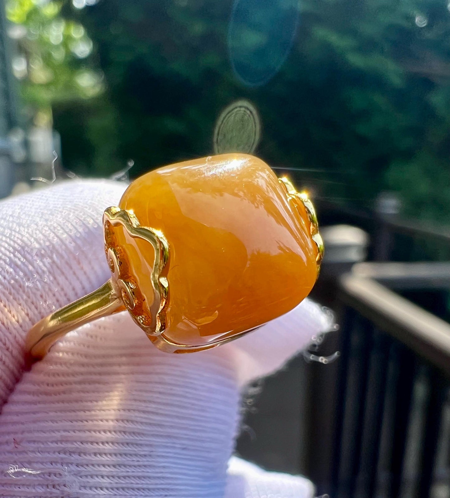 Certified natural nephrite/Qiemo orange brown nephrite ring Sterling Silver ring/square shaped brown nephrite 天然且末糖玉 橘子糖 油润胶底 纯银镶戒指/指环#0354
