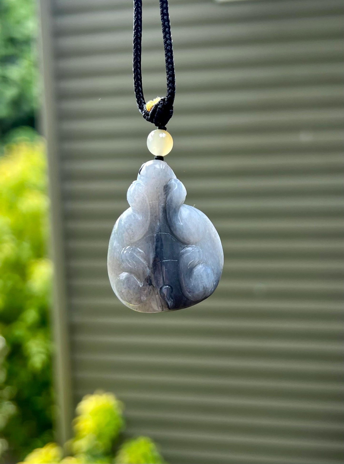 Certified natural jade /black and white nephrite pebble dragon turtle pendant necklace/river nephrite with original skin 天然软玉 墨玉河籽料青花雕刻龙龟吊坠 #7949 原皮毛孔