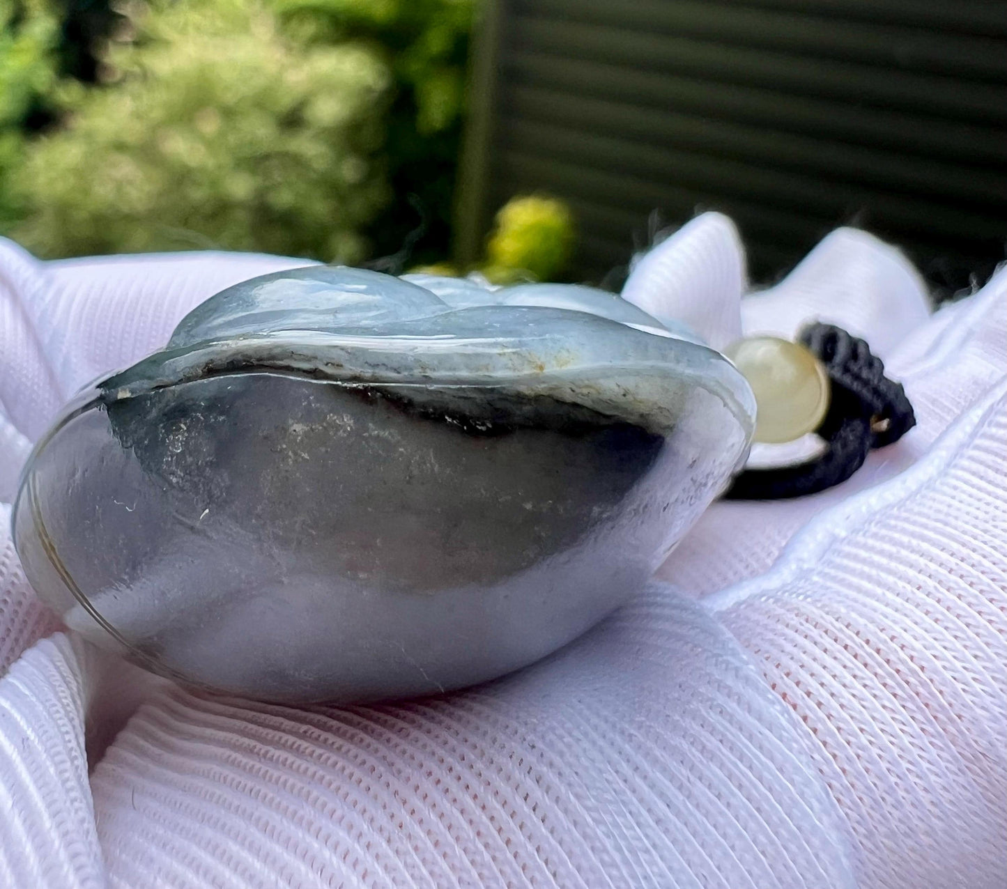 Certified natural jade /black and white nephrite pebble dragon turtle pendant necklace/river nephrite with original skin 天然软玉 墨玉河籽料青花雕刻龙龟吊坠 #7949 原皮毛孔