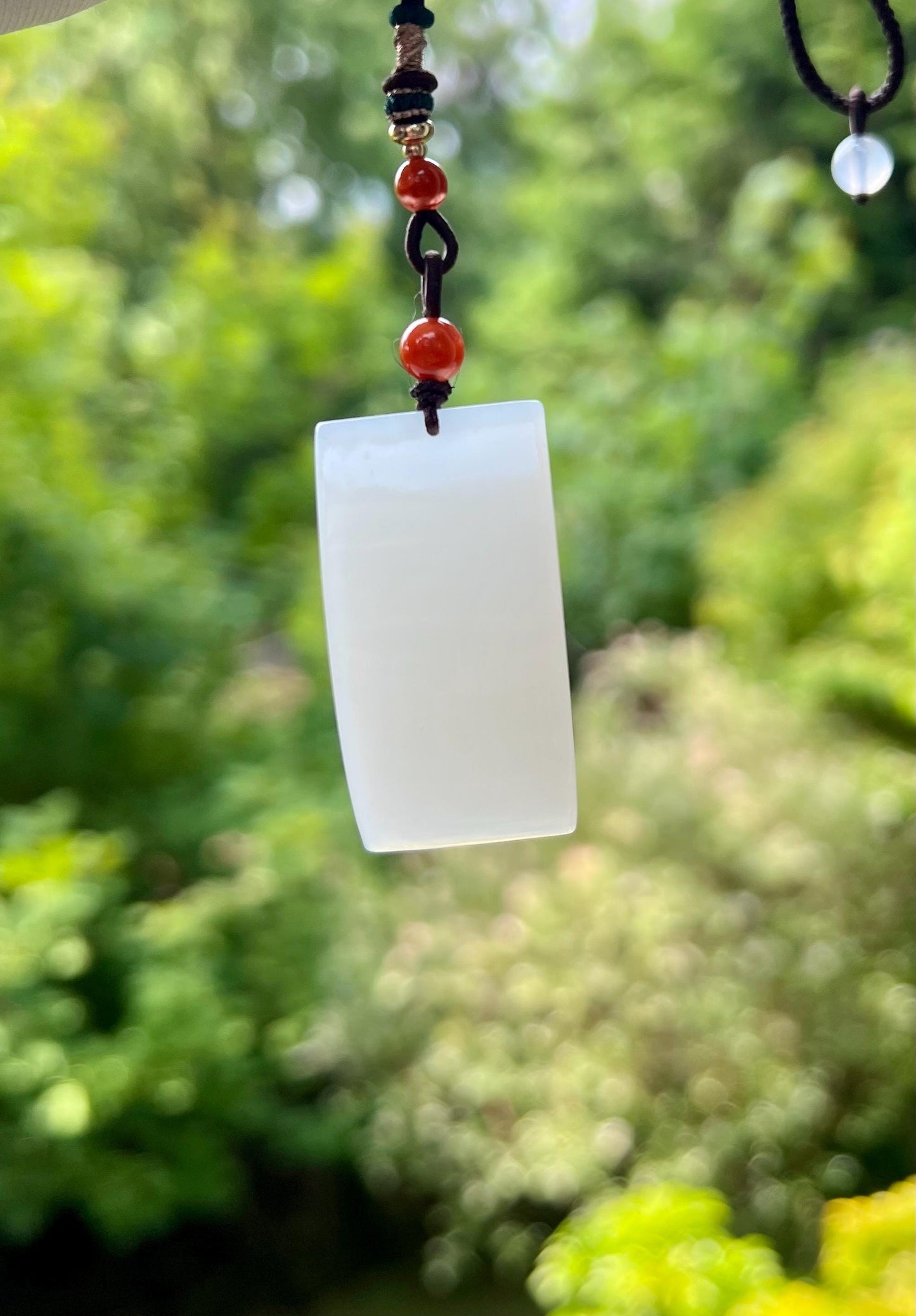 Certified natural jade/ Qinghai white nephrite safety pendant necklace/rectangle nephrite nothing pendant /天然软玉吊坠 青海白玉无事牌 #5901 冰润细糯