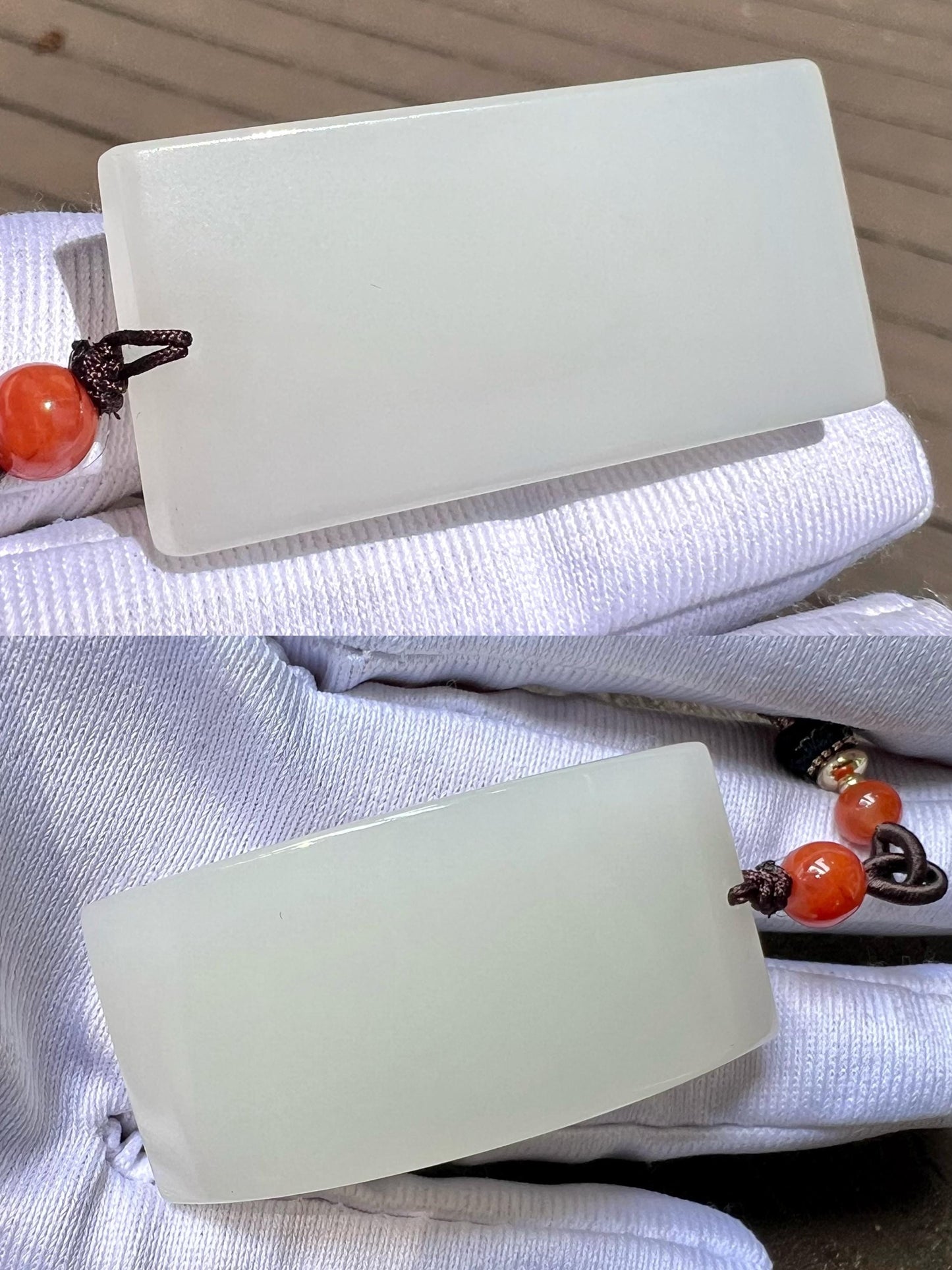Certified natural jade/ Qinghai white nephrite safety pendant necklace/rectangle nephrite nothing pendant /天然软玉吊坠 青海白玉无事牌 #5901 冰润细糯