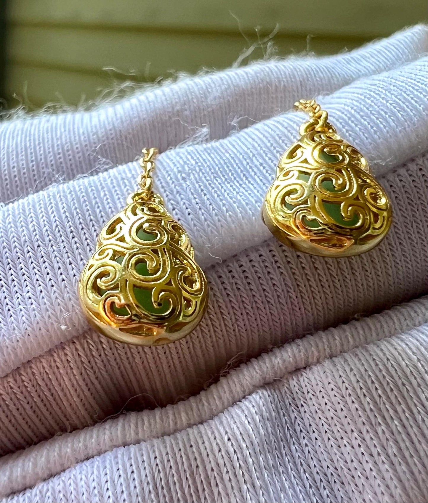 Certified natural nephrite green jade/green nephrite gourd earrings/S925 drop earrings/stud earrings 天然碧玉葫芦耳环  果阳绿 纯银耳钉 耳坠#0440