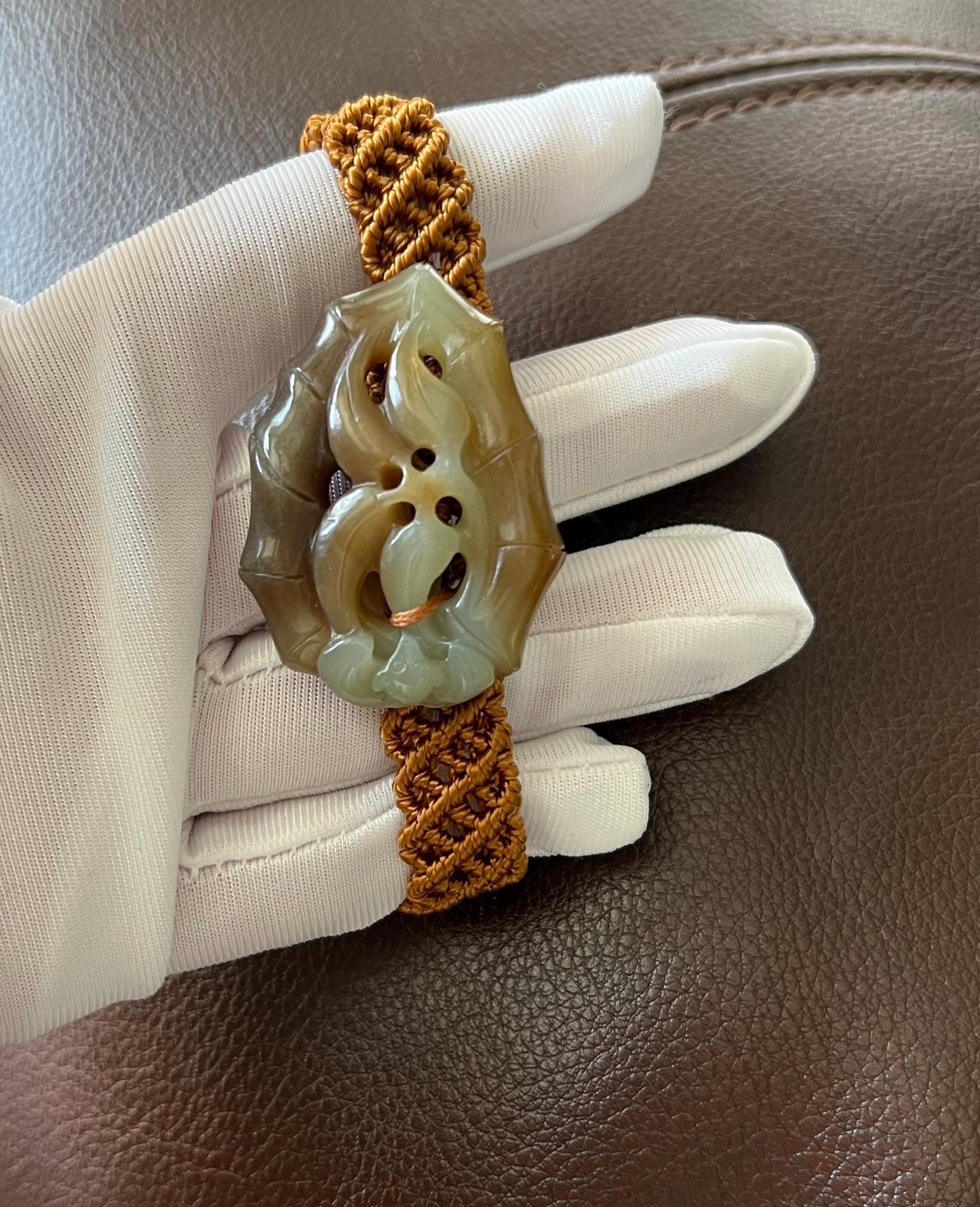 Certified natural jade/brown blue nephrite carved bamboo pendant/hand carved oily nephrite bracelet 天然 糖青玉雕刻竹节手牌 油熟老料 #0949