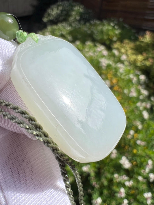 Certified natural jade/ white nephrite safety pendant necklace/rectangle nephrite nothing pendant /天然软玉吊坠 白玉无事牌 #9185 油糯