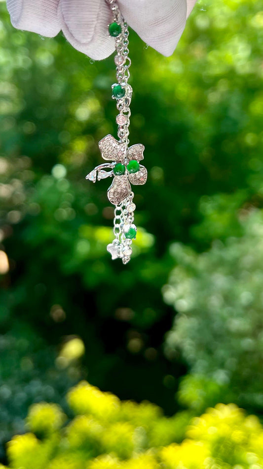 Certified natural Guatemala Grade A Jade/ icy  green Jadiete  sterling silver /flower shaped bracelet 天然A货危料翡翠  冰阳绿蝴蝶 纯银手链 #0961
