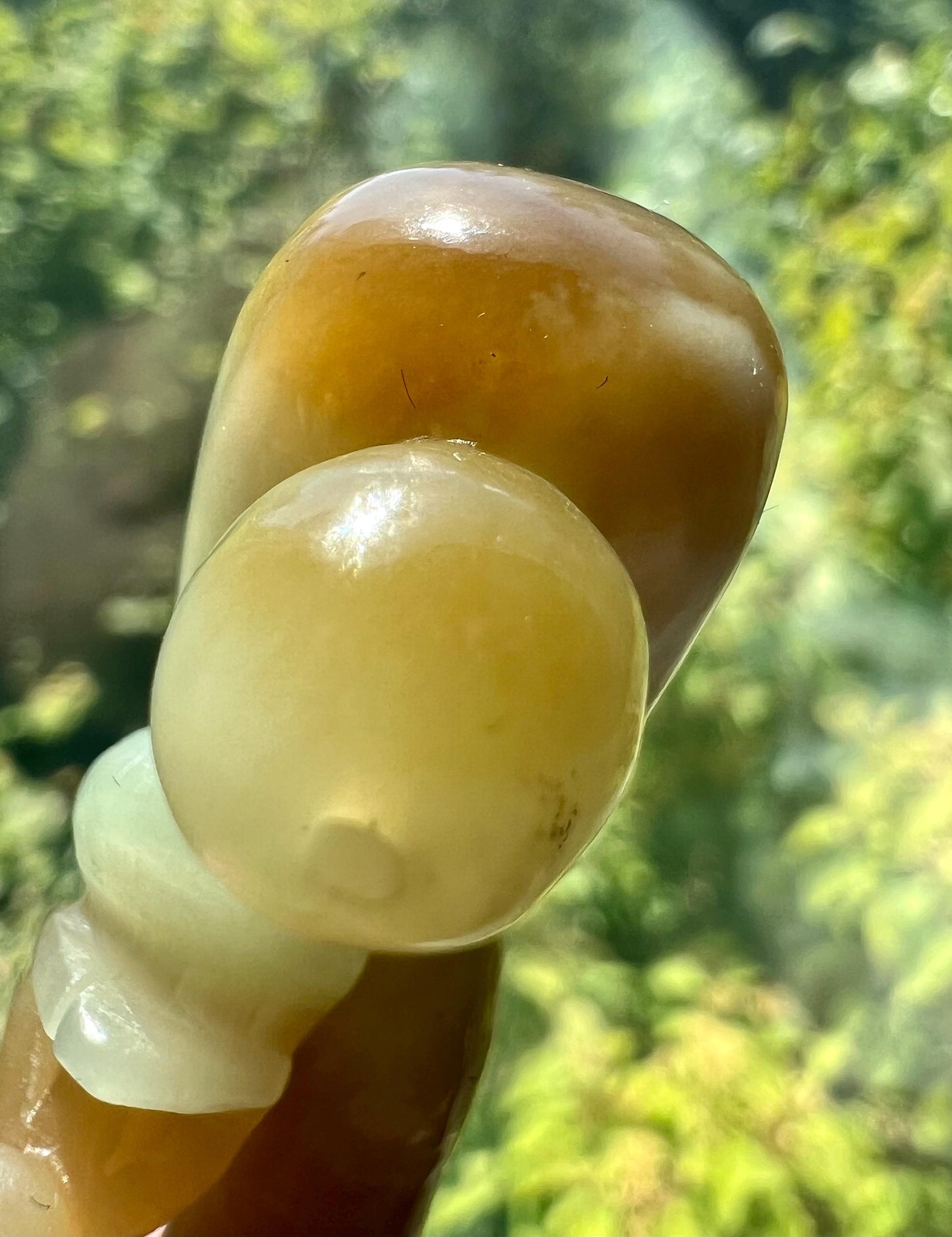 Certified natural jade/brown white nephrite ornament/Incense holder/brown and bluish white nephrite 天然软玉 糖白/糖青白玉 雕刻悟道香插 摆件/ 手工作品#7916