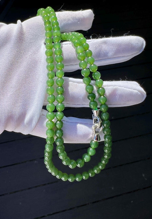 5mm Certified natural nephrite green jade/ green nephrite necklace/bracelet/icy green/ 天然 碧玉项链 冰阳绿#7177 无黑点