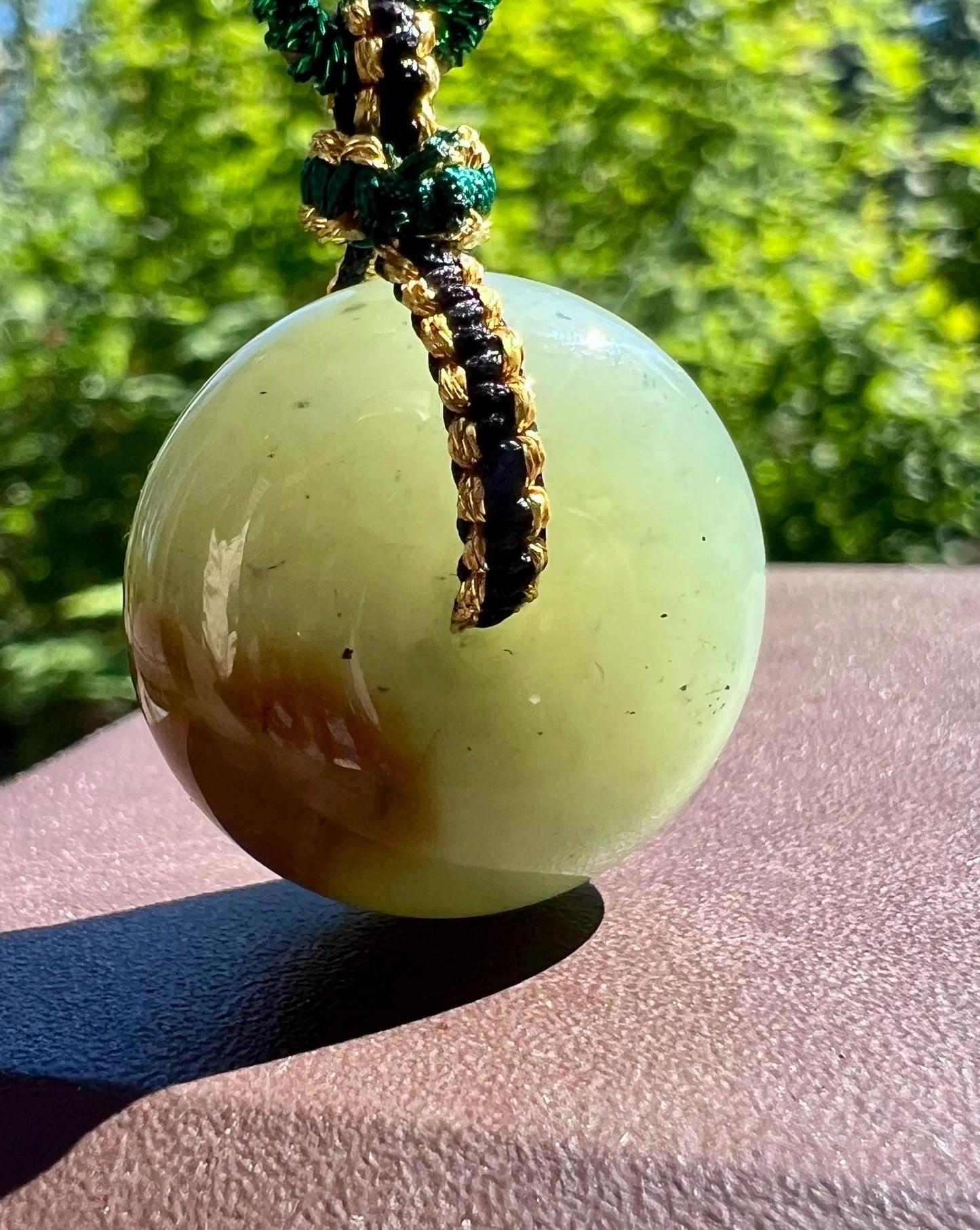 Certified natural jade/tri-color nephrite donut pendant/green brown black circle safety pendant  天然软玉 糖 绿 青花 三色平安扣 吊坠 #2009 小尺寸 胖墩墩