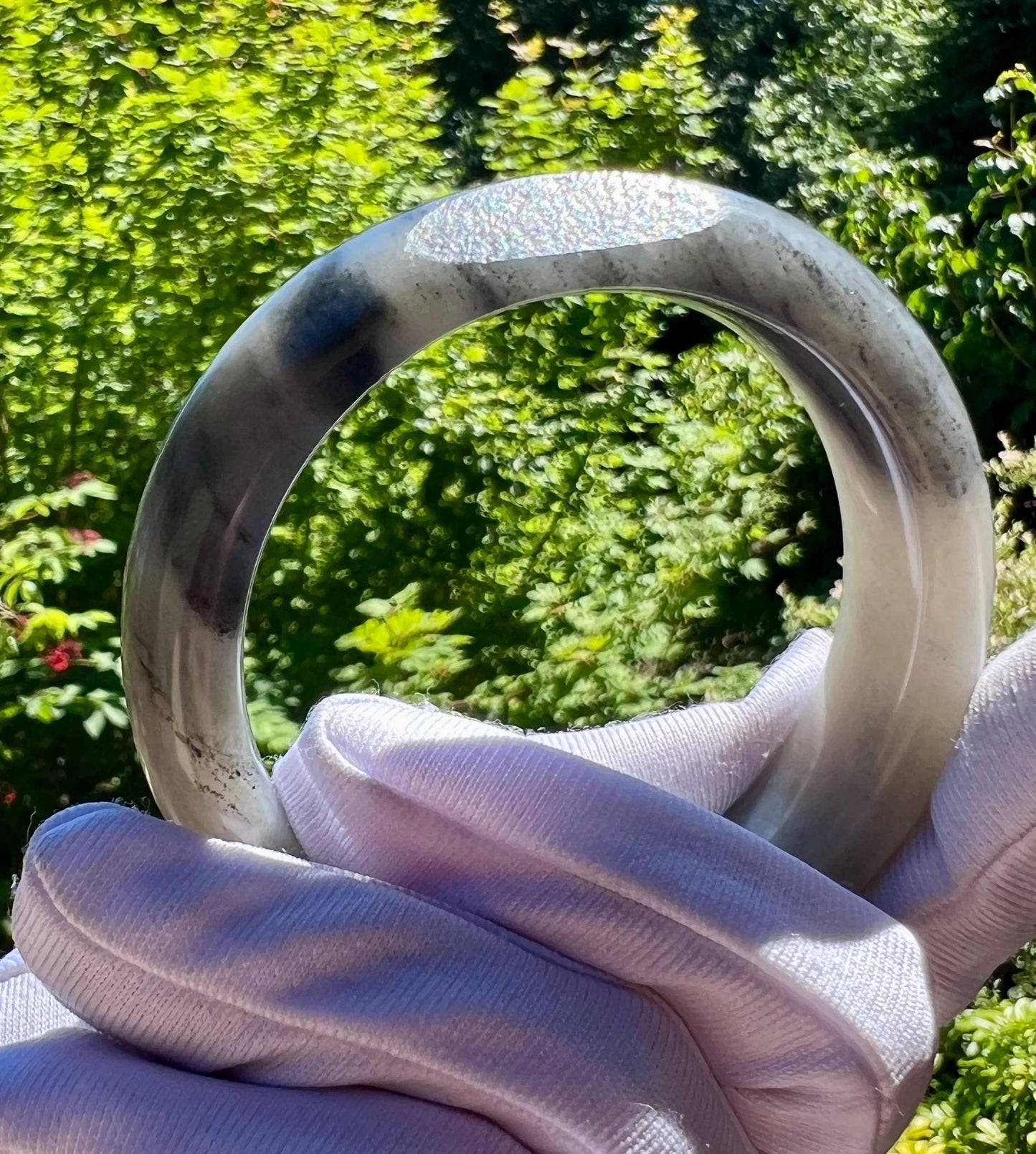 55mm Certified natural jade/black and White Nephrite bangle/ Qinghua river nephrite 天然精品 河料青花  水墨画 正圈手镯 平安镯#2445 青花子料 留皮