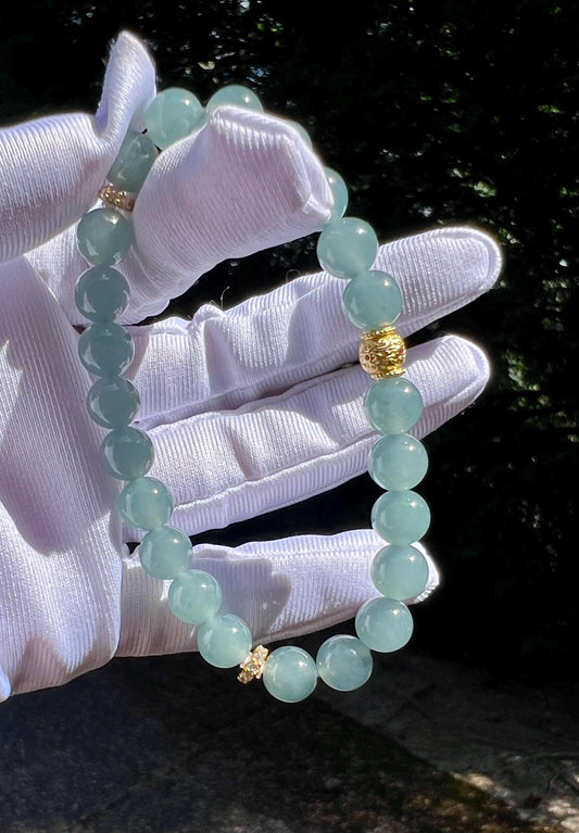 7.8mm Certified natural untreated Grade A Jade bracelet/Guatemala Jadeite bracelet/icy blue Jadiete  天然精品无优化冰种蓝水翡翠手串 起胶起莹光#0177 晴水蓝
