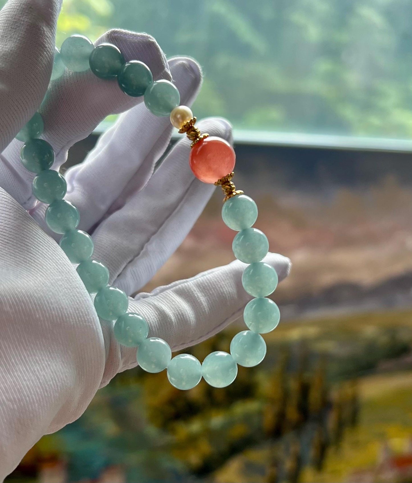 7.8mm Certified natural untreated Grade A Jade bracelet/Guatemala Jadeite bracelet/icy blue Jadiete 天然精品无优化冰种蓝水翡翠手串 起胶起莹光#0170 晴水蓝