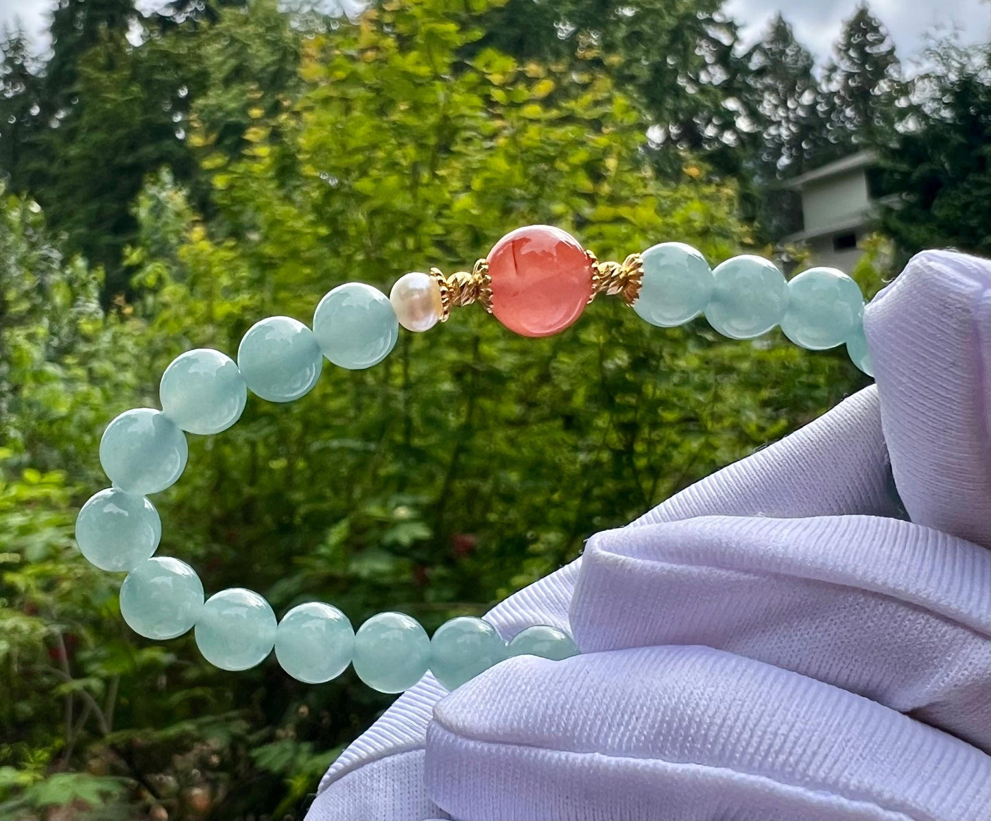 7.8mm Certified natural untreated Grade A Jade bracelet/Guatemala Jadeite bracelet/icy blue Jadiete 天然精品无优化冰种蓝水翡翠手串 起胶起莹光#0170 晴水蓝