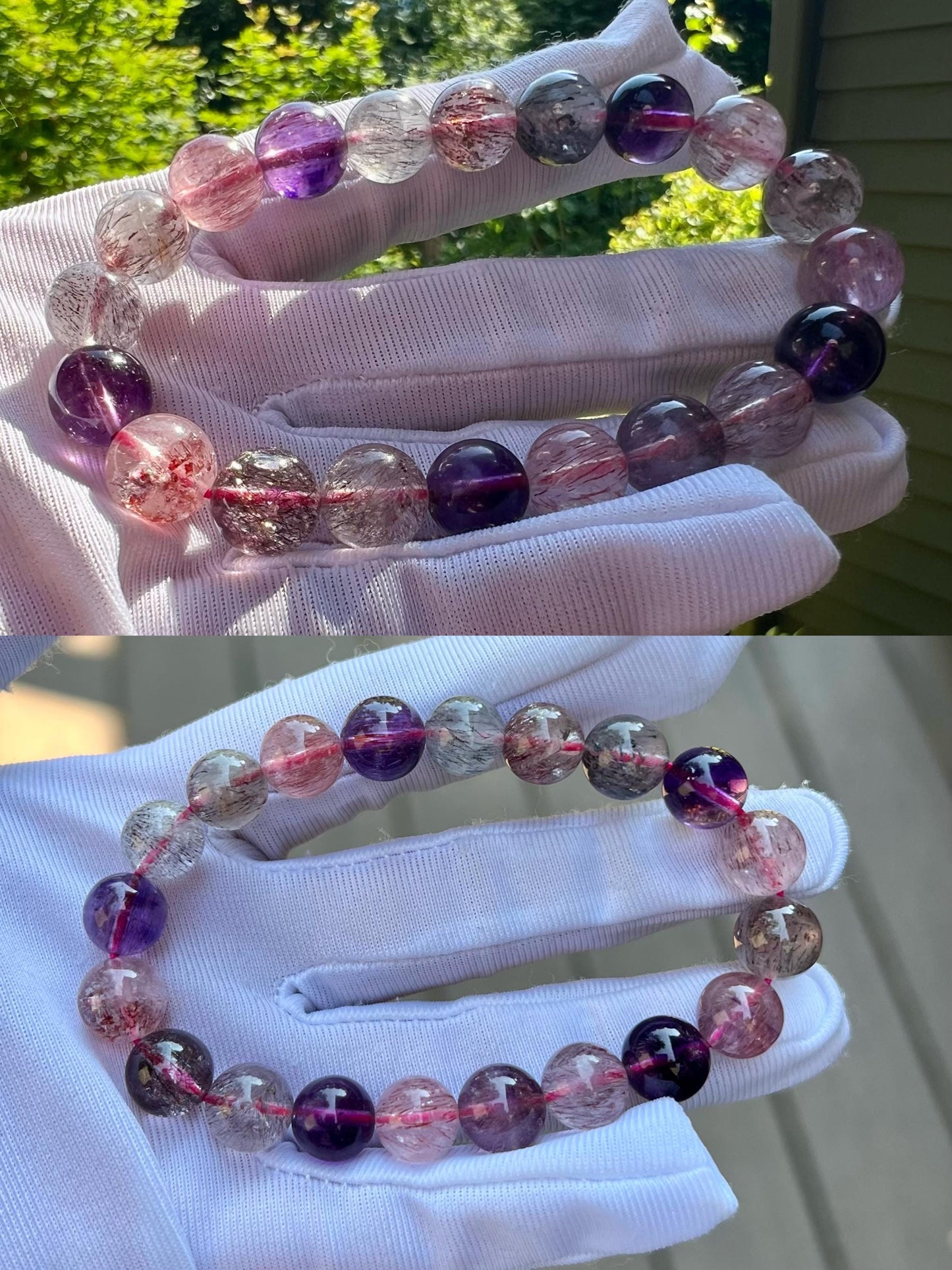 9.4mm+ Certified natural Super Seven bracelet, Super 7 Quartz/ round beads 天然精品超七水晶 超7手串, Super seven 晶体干净内涵顺满#7821