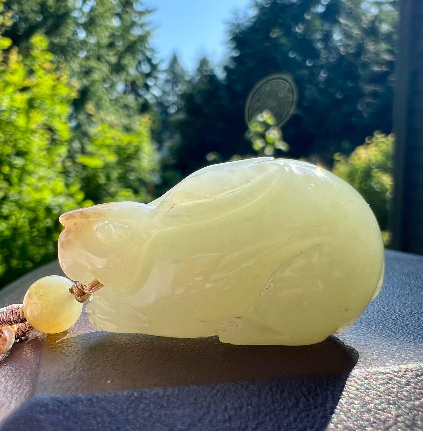 Certified natural jade/ Ruoqiang bluish white and brown nephrite carved bunny pendant necklace/天然软玉 若羌糖青白玉 兔子吊坠 #2122 前途似锦