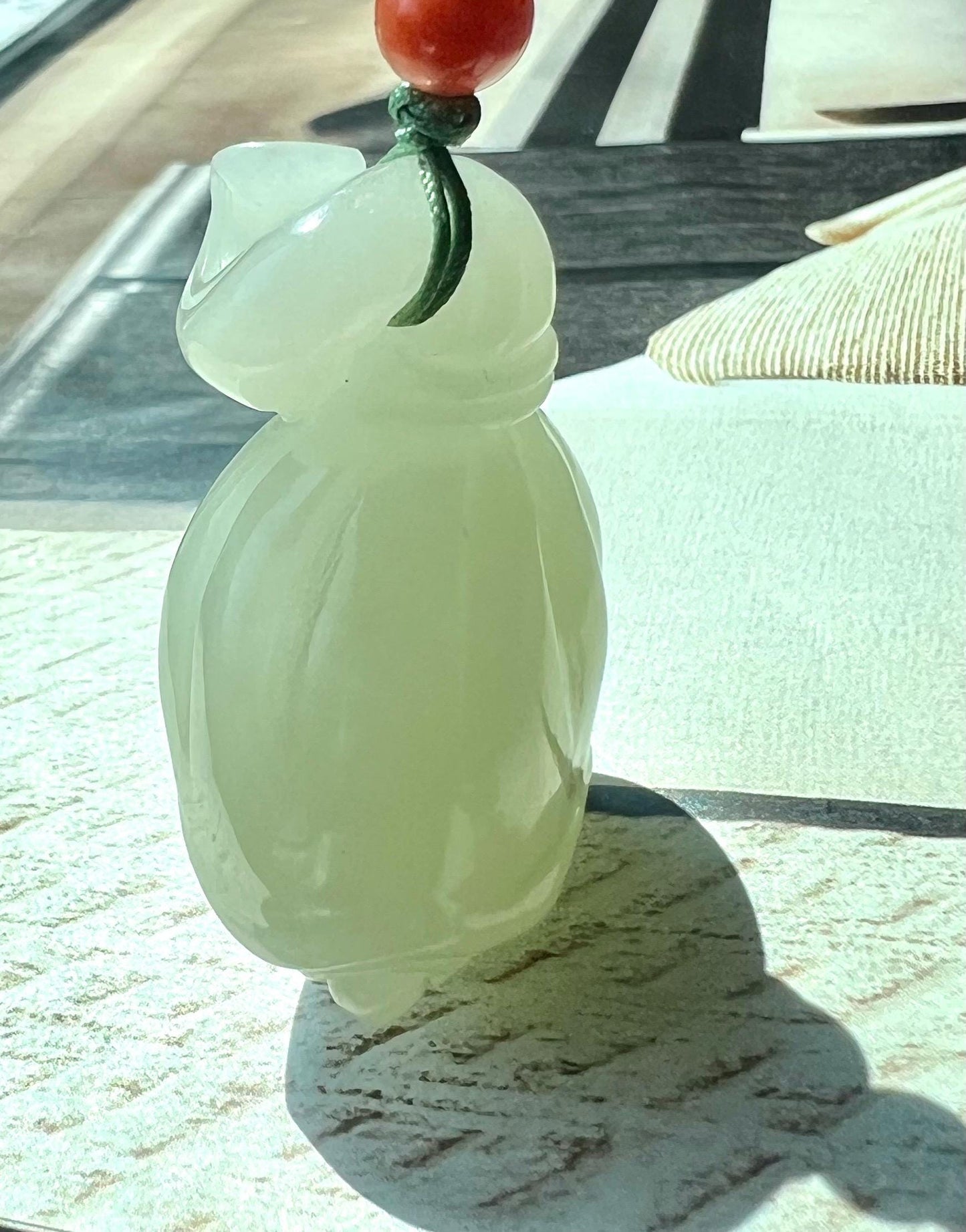 Certified natural jade/ Ruoqiang White Nephrite carved lotus seedpod pendant/greenish white/ 天然软玉 若羌白玉莲蓬 吊坠 #5918 青白色