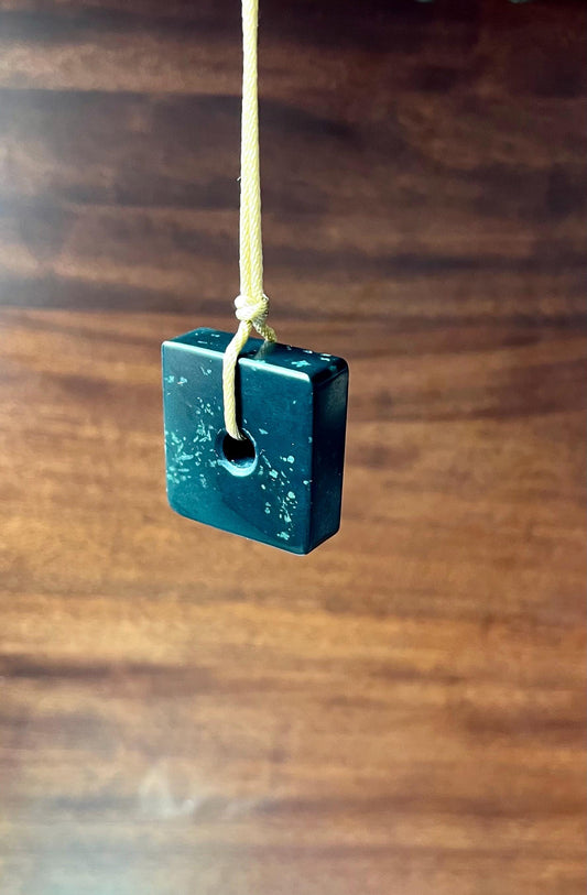 Certified natural jade/ Qinghai dark nephrite pendant/square safety pendant  necklace天然 青海黑青玉 方形平安扣 玉琮#8138 黑青玉 西瓜皮格尔木青玉