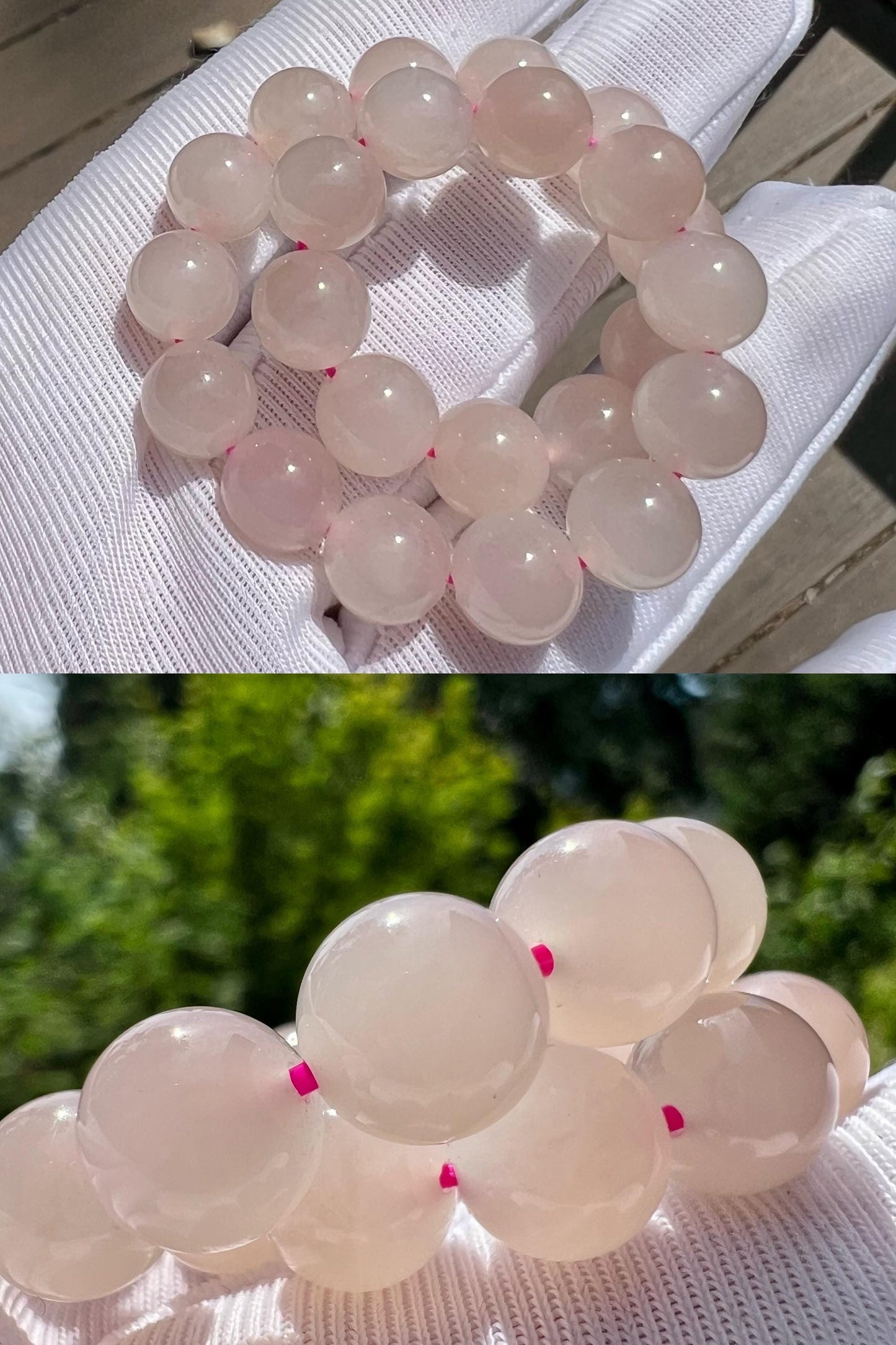 Certified natural jade/ Qinghai lotus root pink nephrite bracelet/peach color nephrite 天然精品软玉 果冻料 青海藕粉手串 起胶起莹光 #3084  蜜桃粉