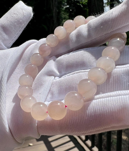 Certified natural jade/ Qinghai lotus root pink nephrite bracelet/peach color nephrite 天然精品软玉 果冻料 青海藕粉手串 起胶起莹光 #3084  蜜桃粉