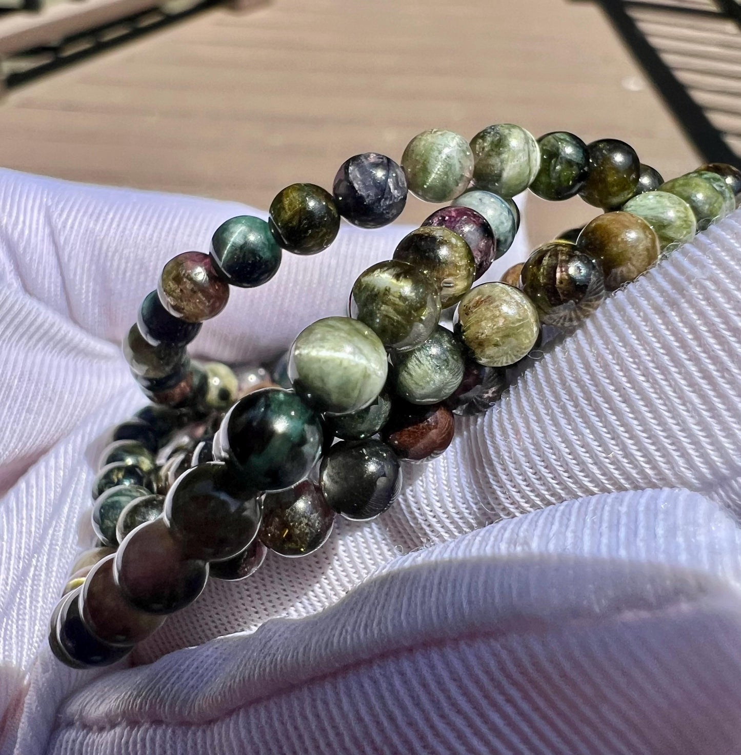 4.4mm+ Certified natural  chatoyant rainbow color Tourmaline beads Bracelet, Lively chatoyant tourmaline necklace,天然稀有顺活猫眼碧玺手串/多圈手串 #0280