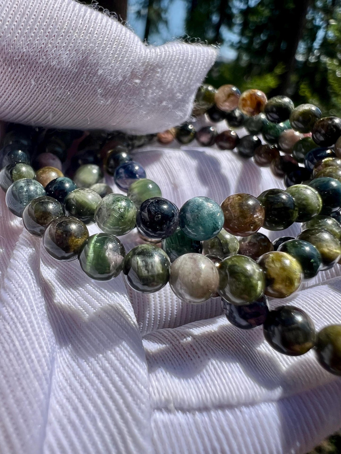 4.4mm+ Certified natural  chatoyant rainbow color Tourmaline beads Bracelet, Lively chatoyant tourmaline necklace,天然稀有顺活猫眼碧玺手串/多圈手串 #0280